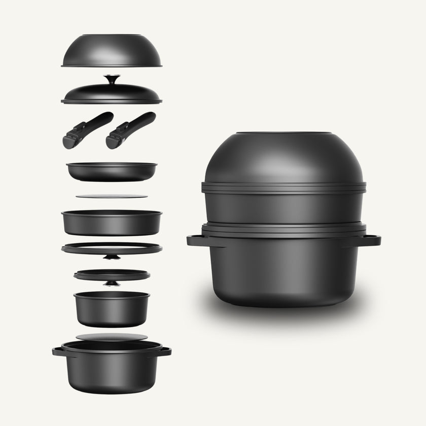 CuliStack Pro 12-piece stackable cookware set with lids