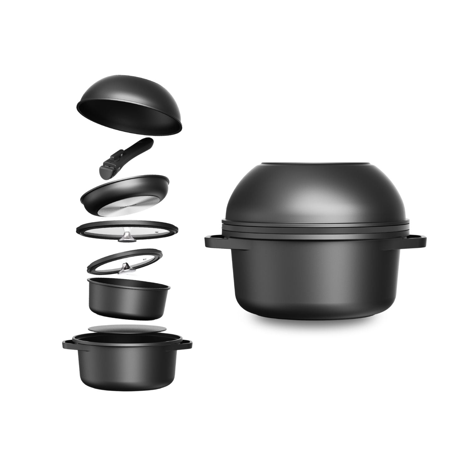CuliStack Essential Pannenset 8-delig stapelbaar systeem met afneembare handvatten